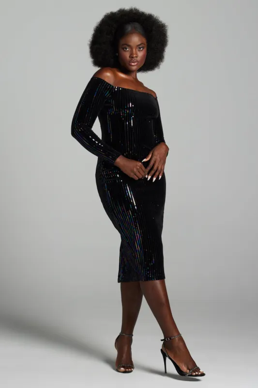 Off Shoulder Long Sleeve Sequins Dress sold by Lord & Taylor