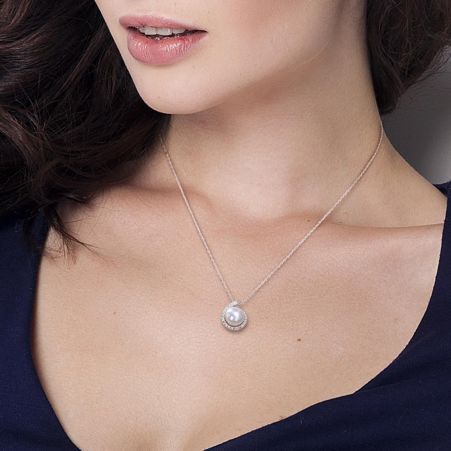 Freshwater Cultured Pearl and Diamond Necklace sold by Lord & Taylor product image thumbnail 4
