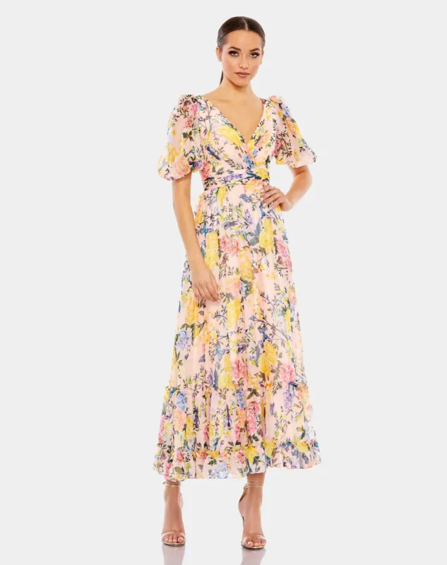 Floral Print Chiffon Puff Sleeve Tiered Hem Dress sold by Lord & Taylor