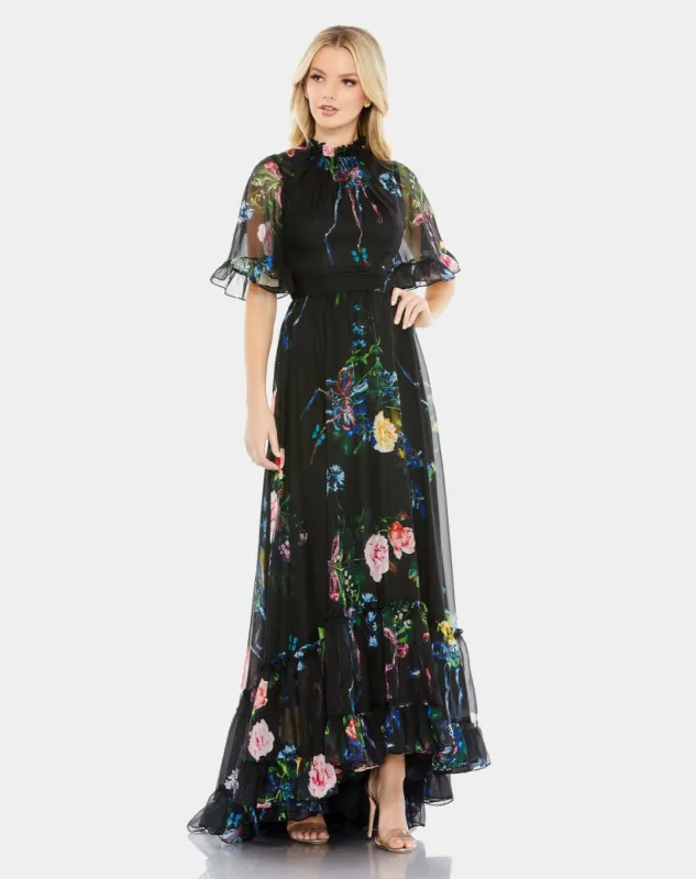 Floral Print Ruffled High Neck Flutter Sleeve Gown sold by Lord & Taylor