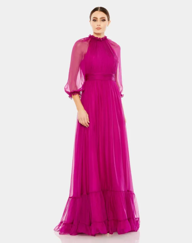 Chiffon Ruched Illusion Ruffled Gown sold by Lord & Taylor