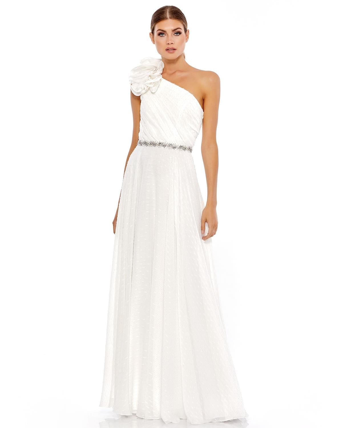 Ruffled One Shoulder A Line Gown sold by Lord & Taylor