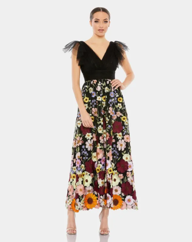 Embroidered Ruched Flutter Sleeve A Line Dress sold by Lord & Taylor