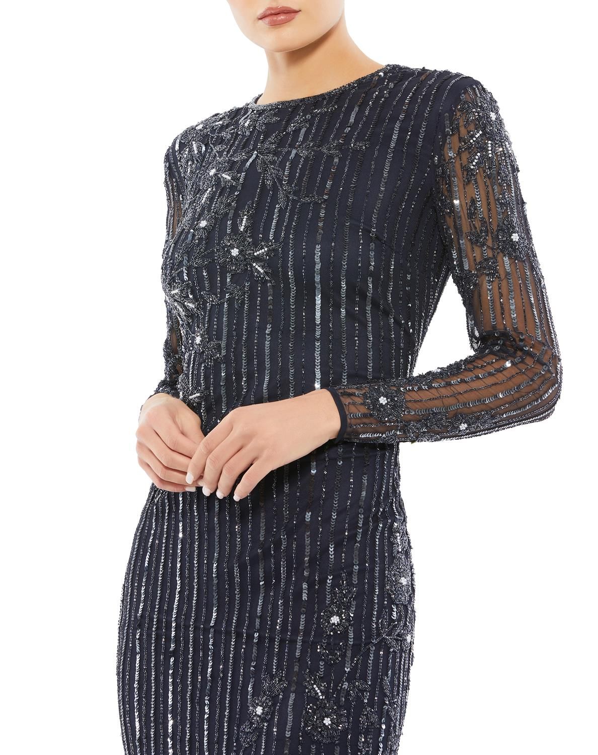 Embellished High Neck Illusion Long Sleeve Gown sold by Lord & Taylor product image thumbnail 3