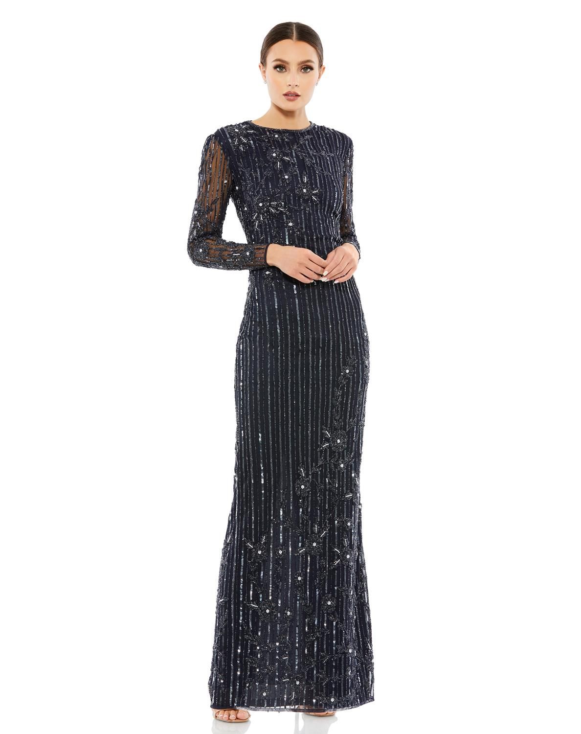 Embellished High Neck Illusion Long Sleeve Gown sold by Lord & Taylor