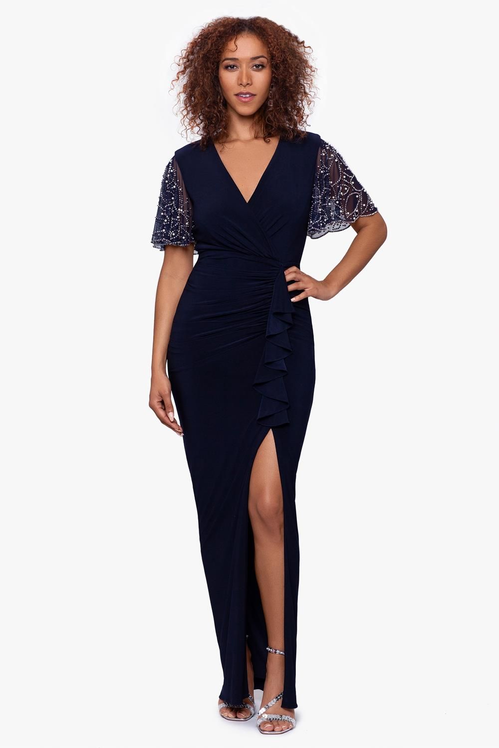 Beaded Sleeve Long V-Neck Gown sold by Lord & Taylor product image thumbnail 3