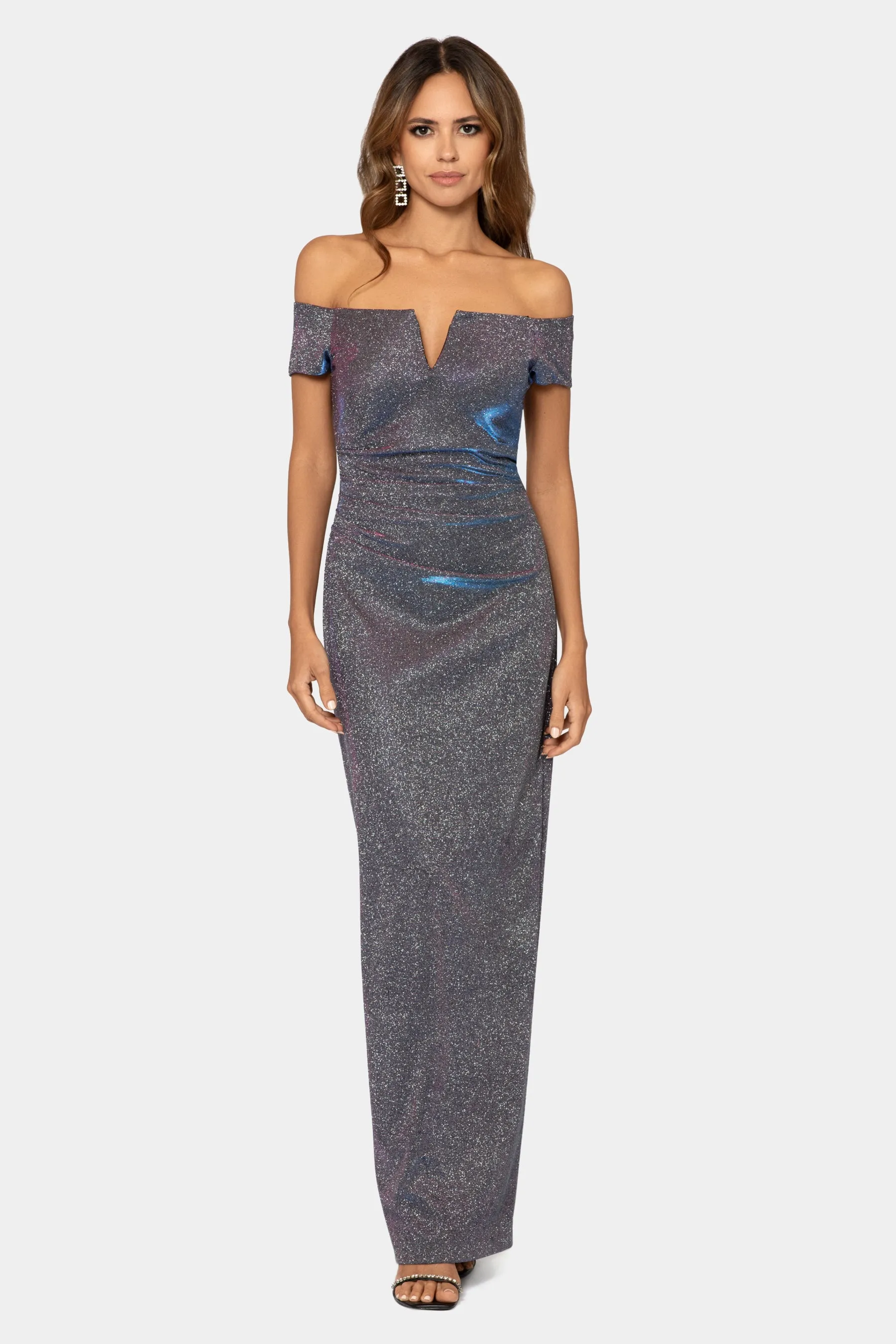 Off The Shoulder V-Front Glitter sold by Lord & Taylor