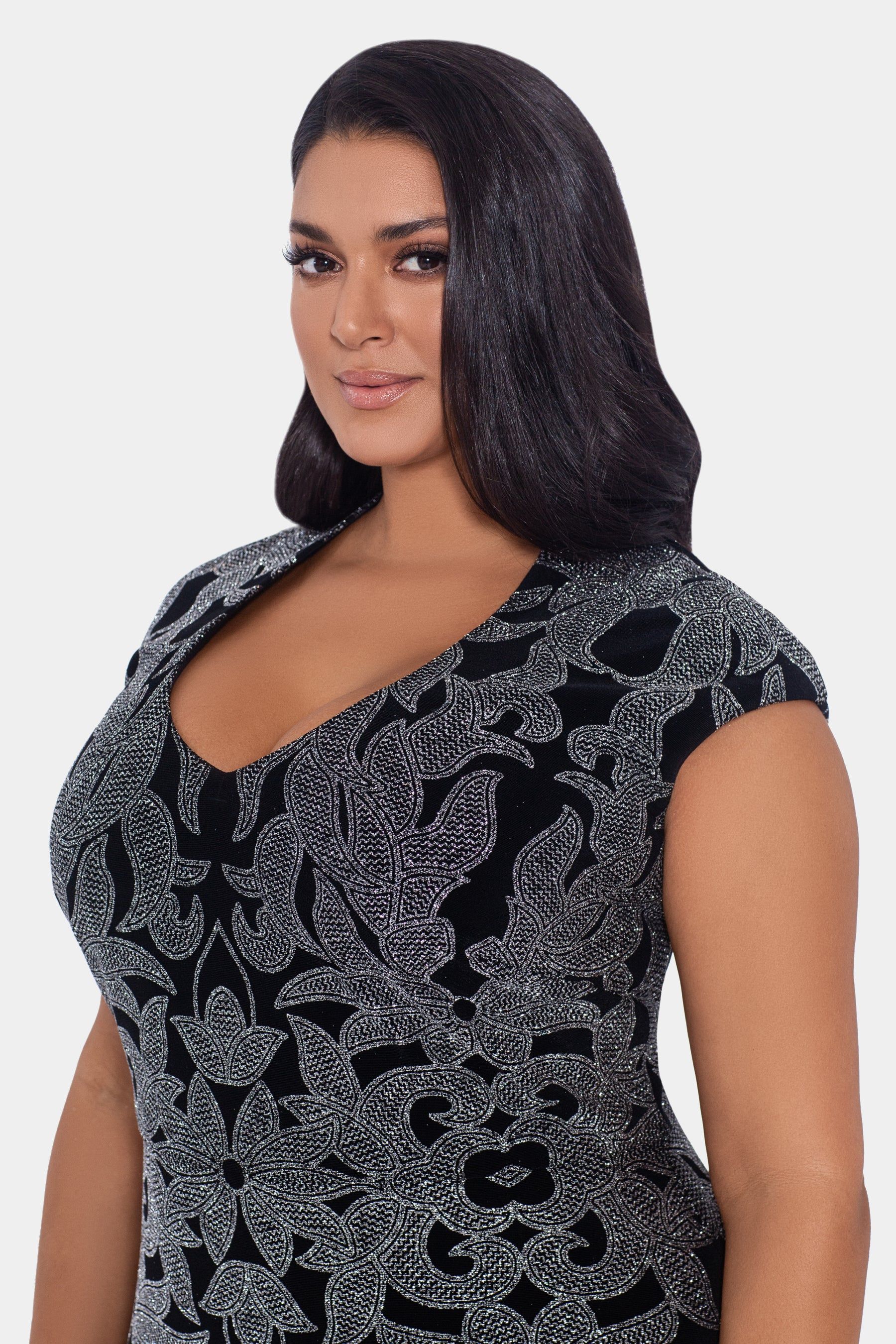 Long Glitter V-Neck Cap Sleeve Dress sold by Lord & Taylor product image thumbnail 2