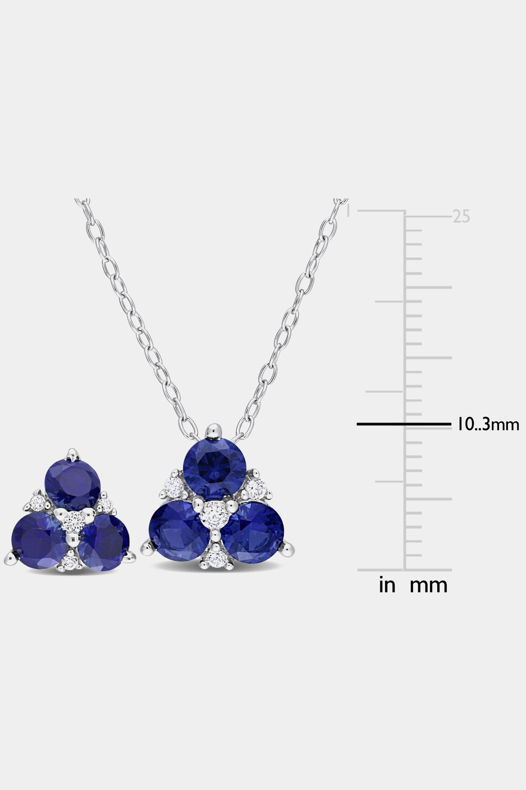 2-Piece Set Created Blue and White Sapphire 3-Stone Earrings & Necklace Set in Sterling Silver sold by Lord & Taylor product image thumbnail 4