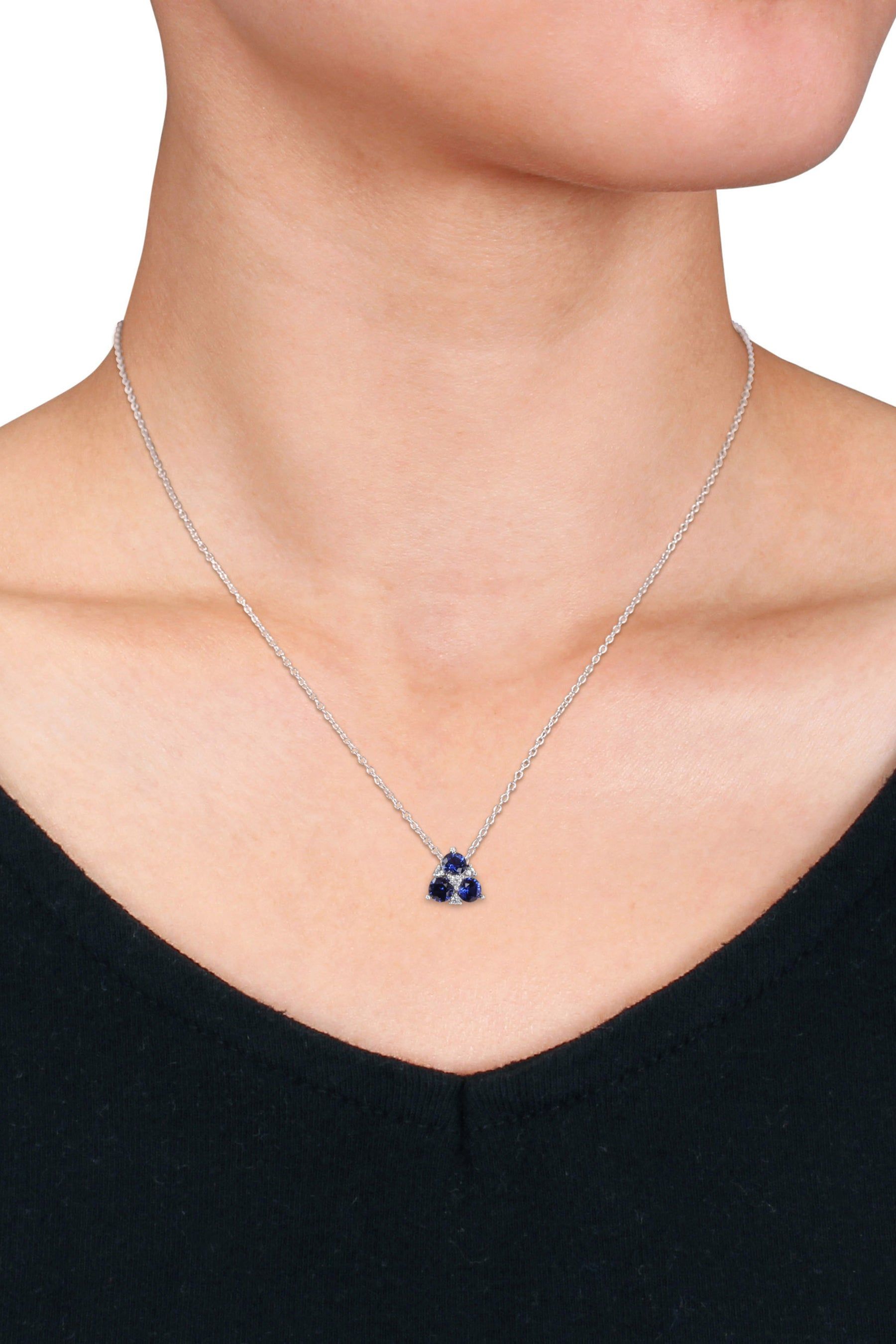2-Piece Set Created Blue and White Sapphire 3-Stone Earrings & Necklace Set in Sterling Silver sold by Lord & Taylor product image thumbnail 2