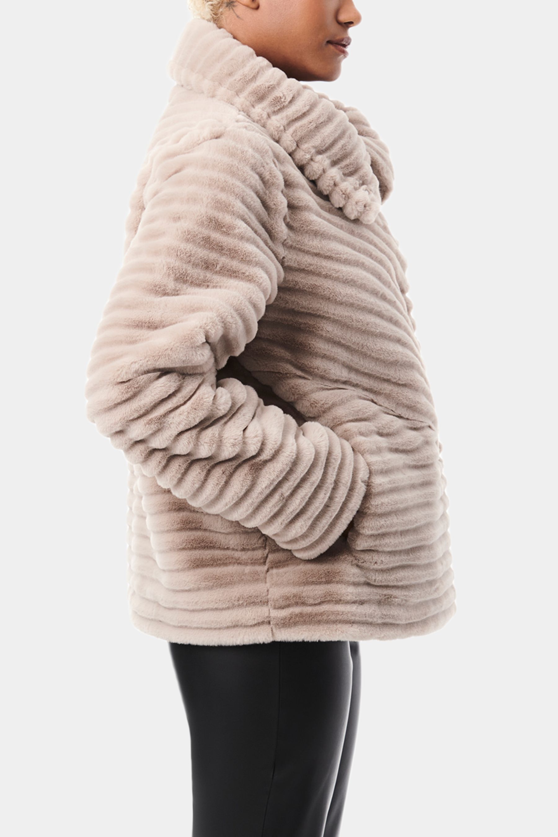 Grooved Stand Collar Faux Fur Jacket sold by Lord & Taylor product image thumbnail 3