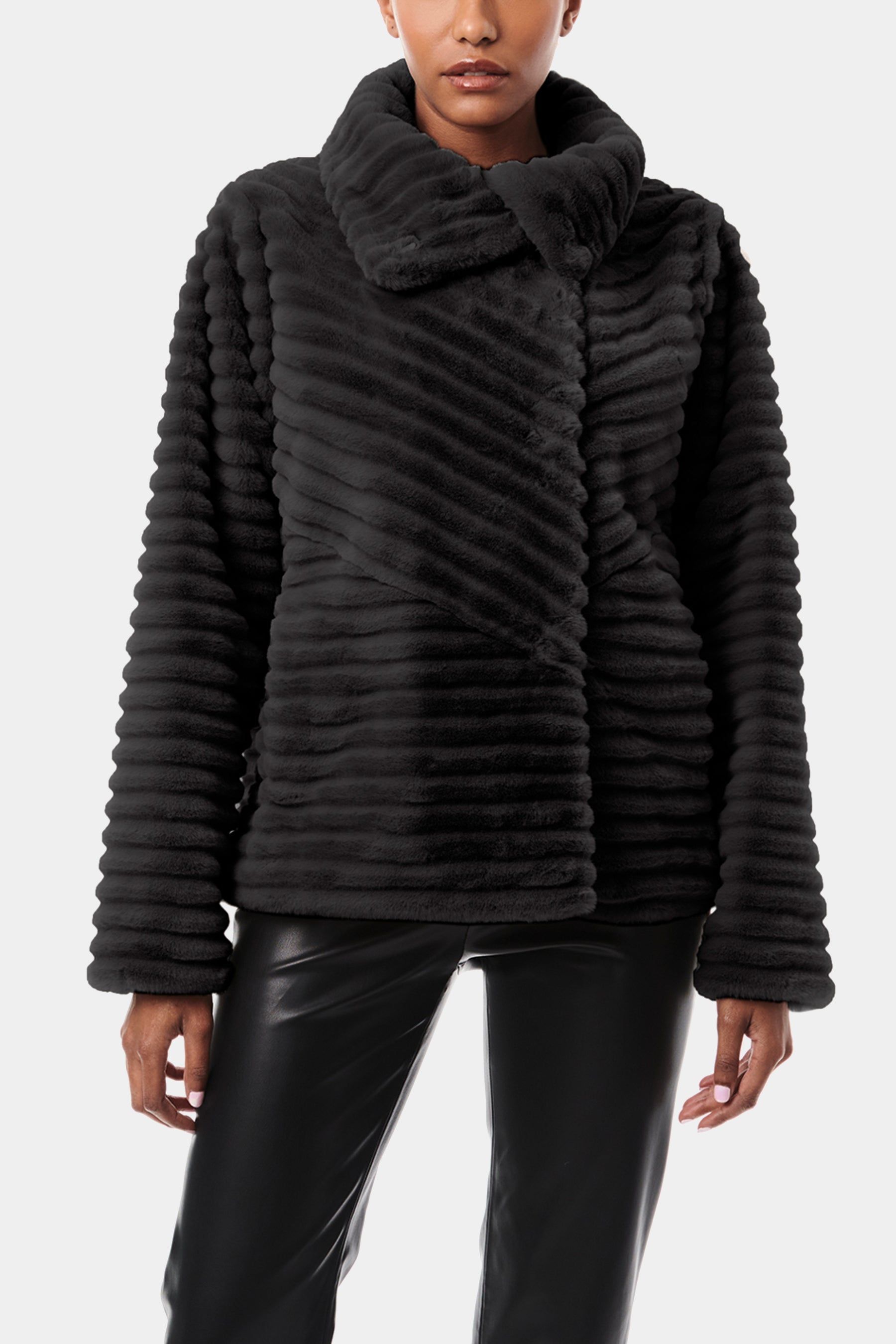 Grooved Stand Collar Faux Fur Jacket sold by Lord & Taylor