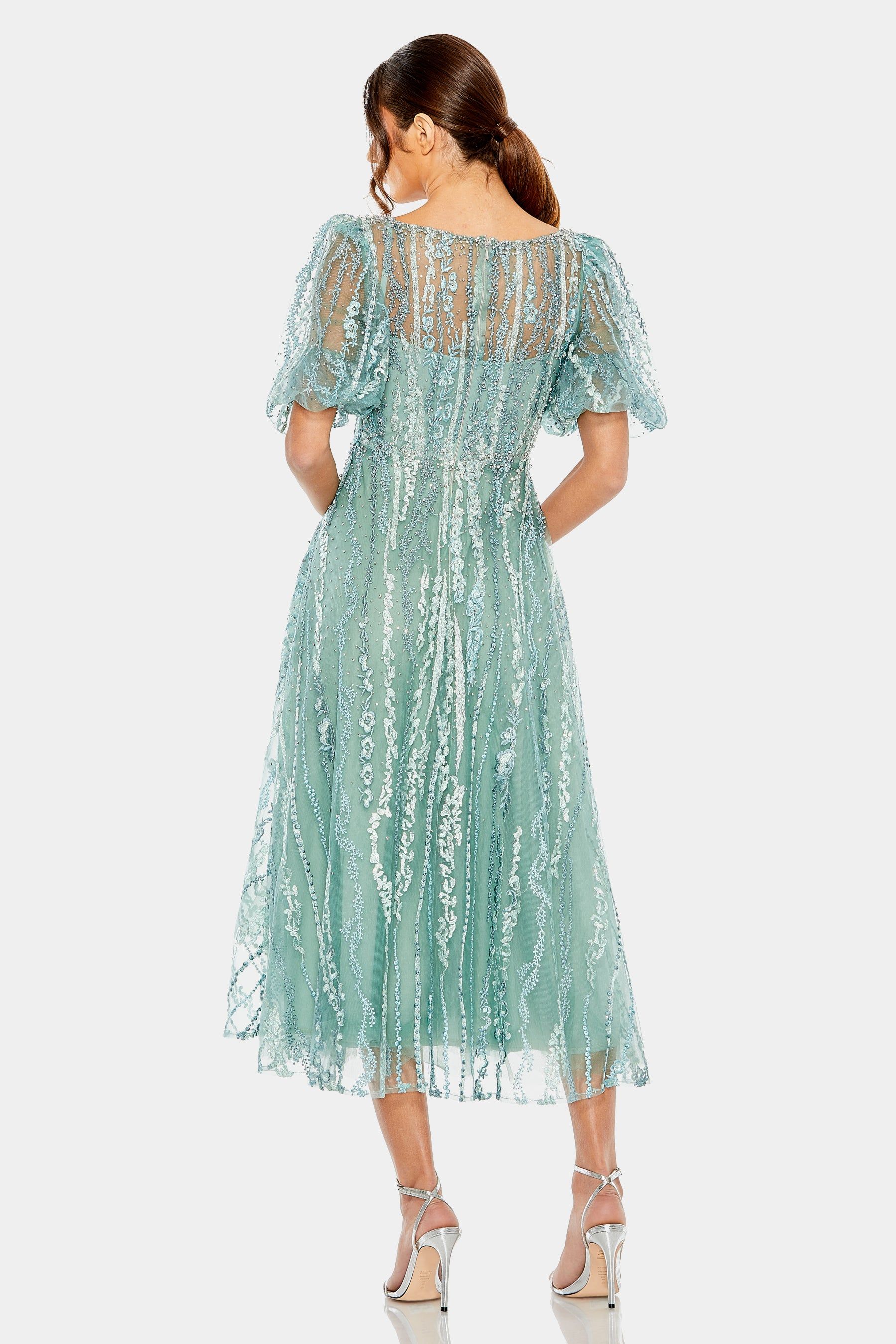 High Neck Puff Sleeve Embellished A-Line Dress sold by Lord & Taylor product image thumbnail 2