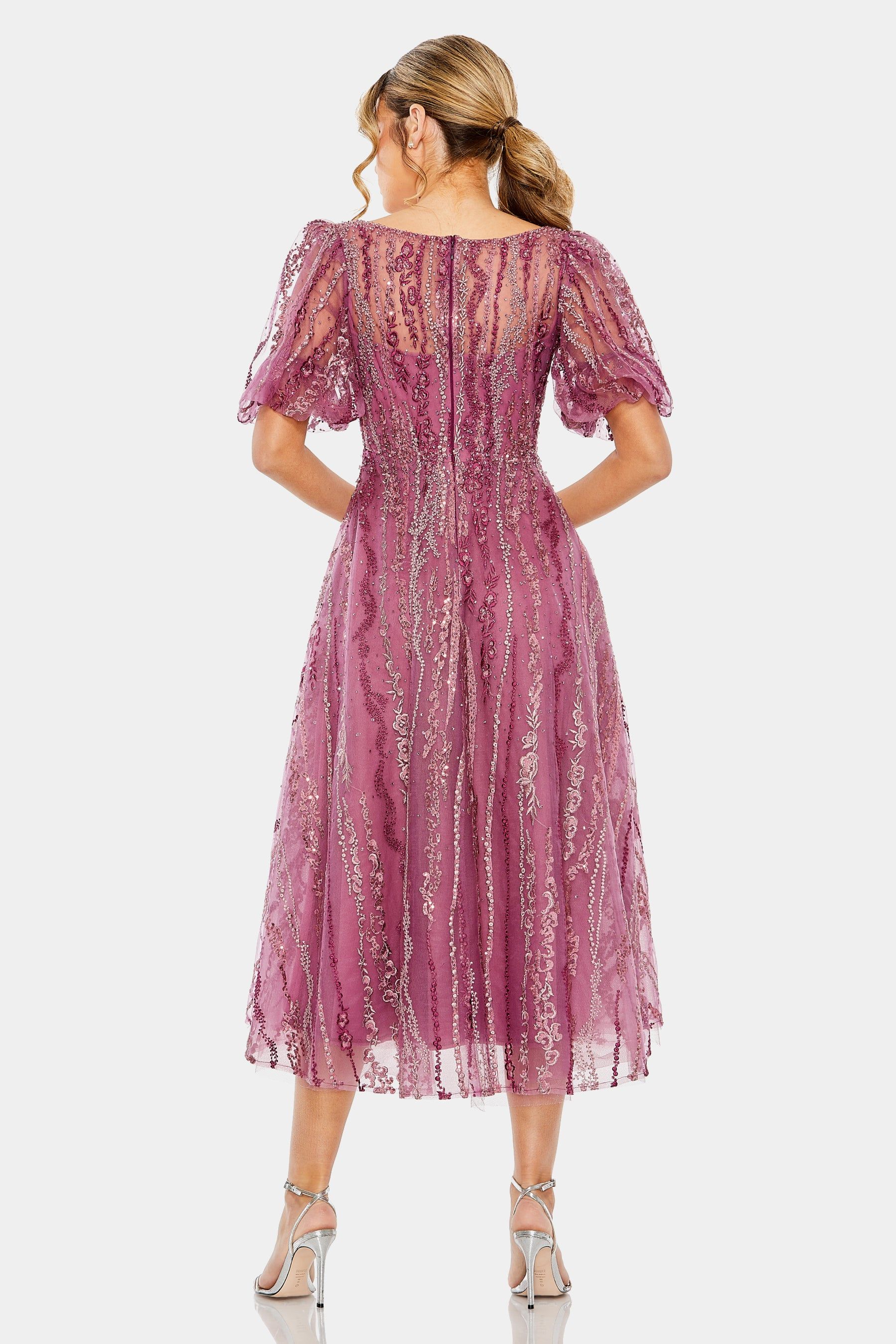 High Neck Puff Sleeve Embellished A-Line Dress sold by Lord & Taylor product image thumbnail 7