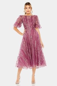 High Neck Puff Sleeve Embellished A-Line Dress sold by Lord & Taylor