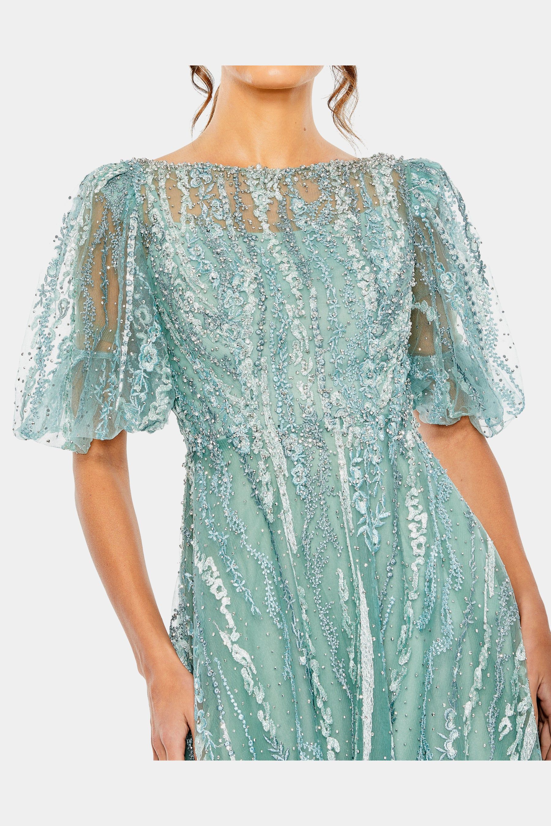 High Neck Puff Sleeve Embellished A-Line Dress sold by Lord & Taylor product image thumbnail 4