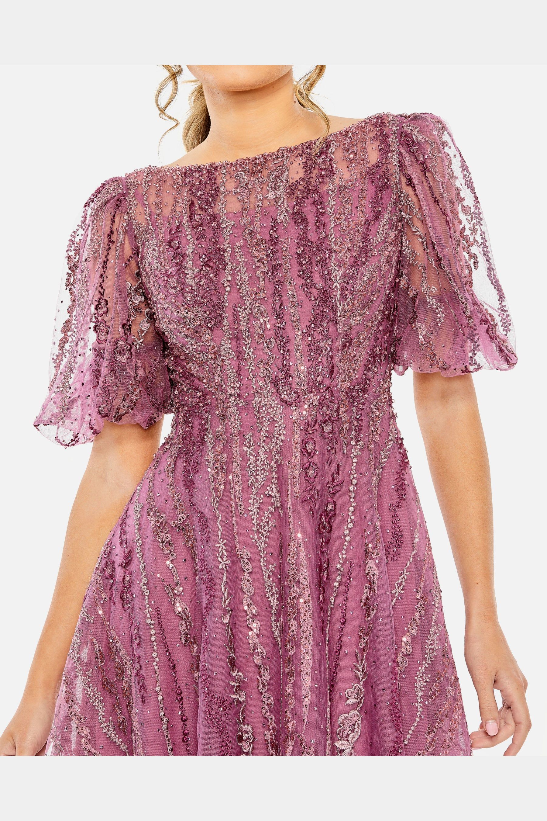 High Neck Puff Sleeve Embellished A-Line Dress sold by Lord & Taylor product image thumbnail 6