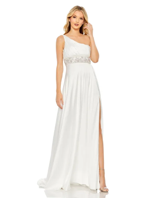 Pleated One Shoulder Beaded Waist Gown sold by Lord & Taylor