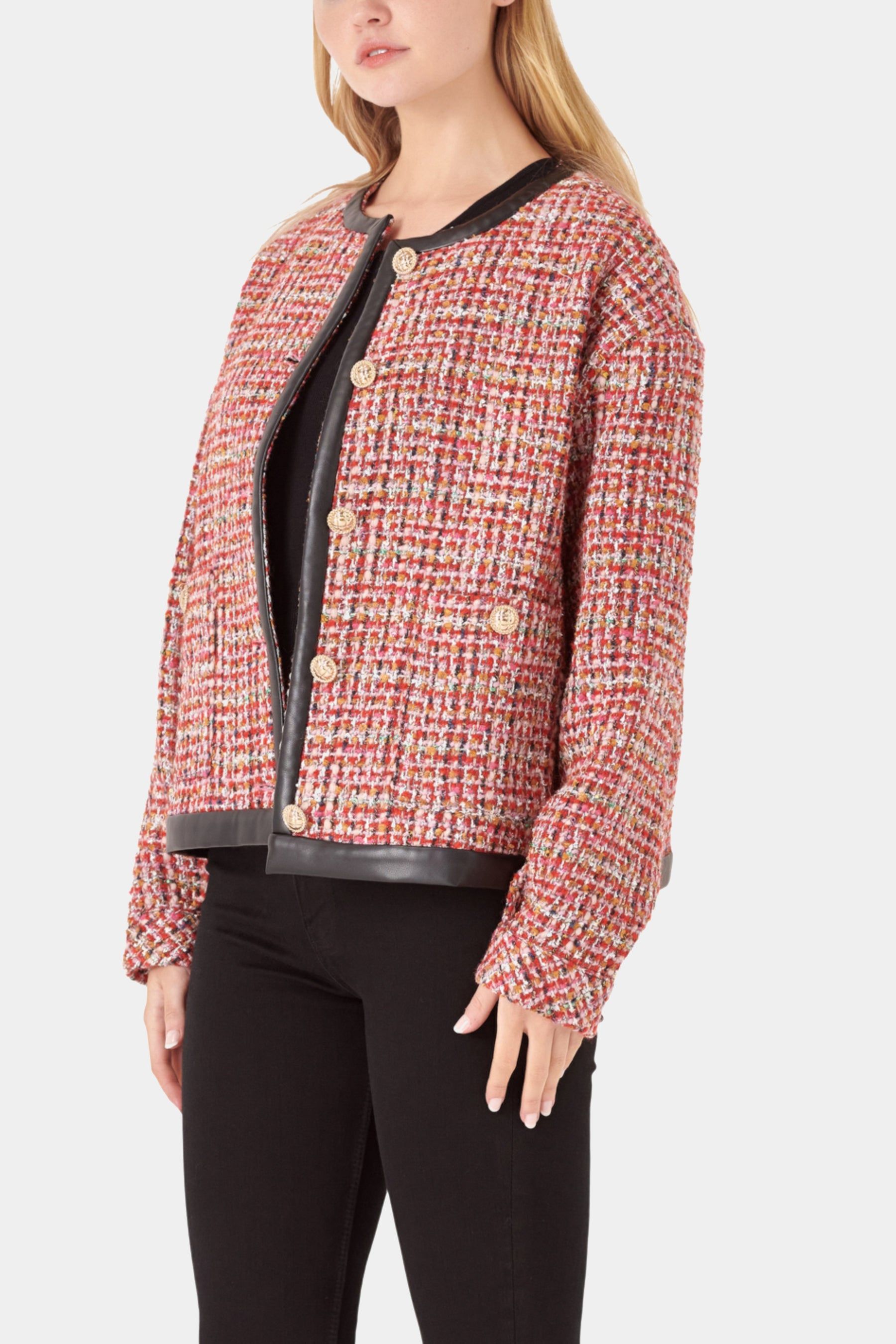 Faux Leather Trim Tweed Jacket sold by Lord & Taylor product image thumbnail 2