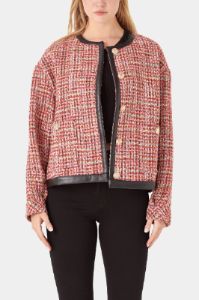 Faux Leather Trim Tweed Jacket sold by Lord & Taylor