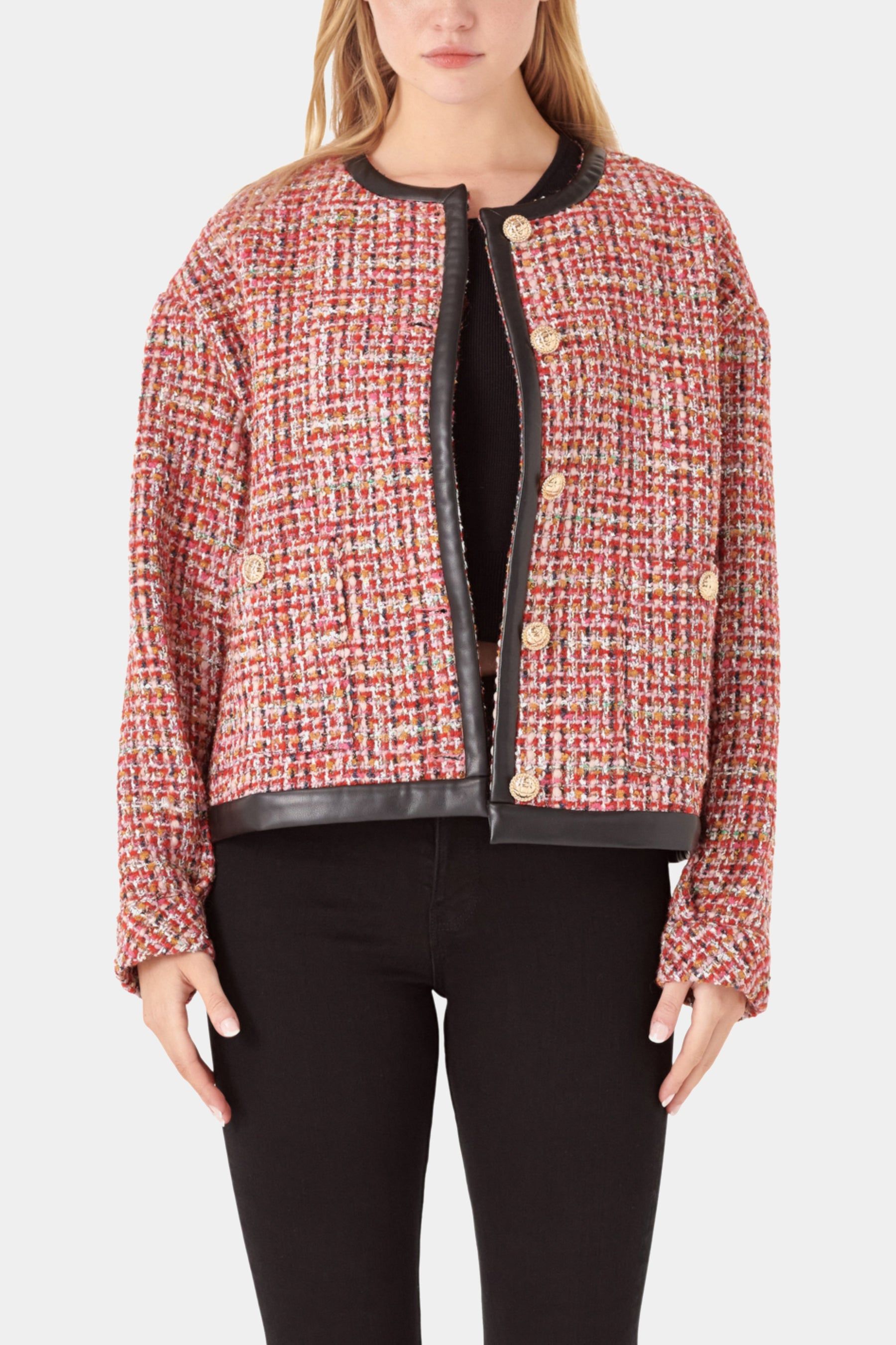 Faux Leather Trim Tweed Jacket sold by Lord & Taylor