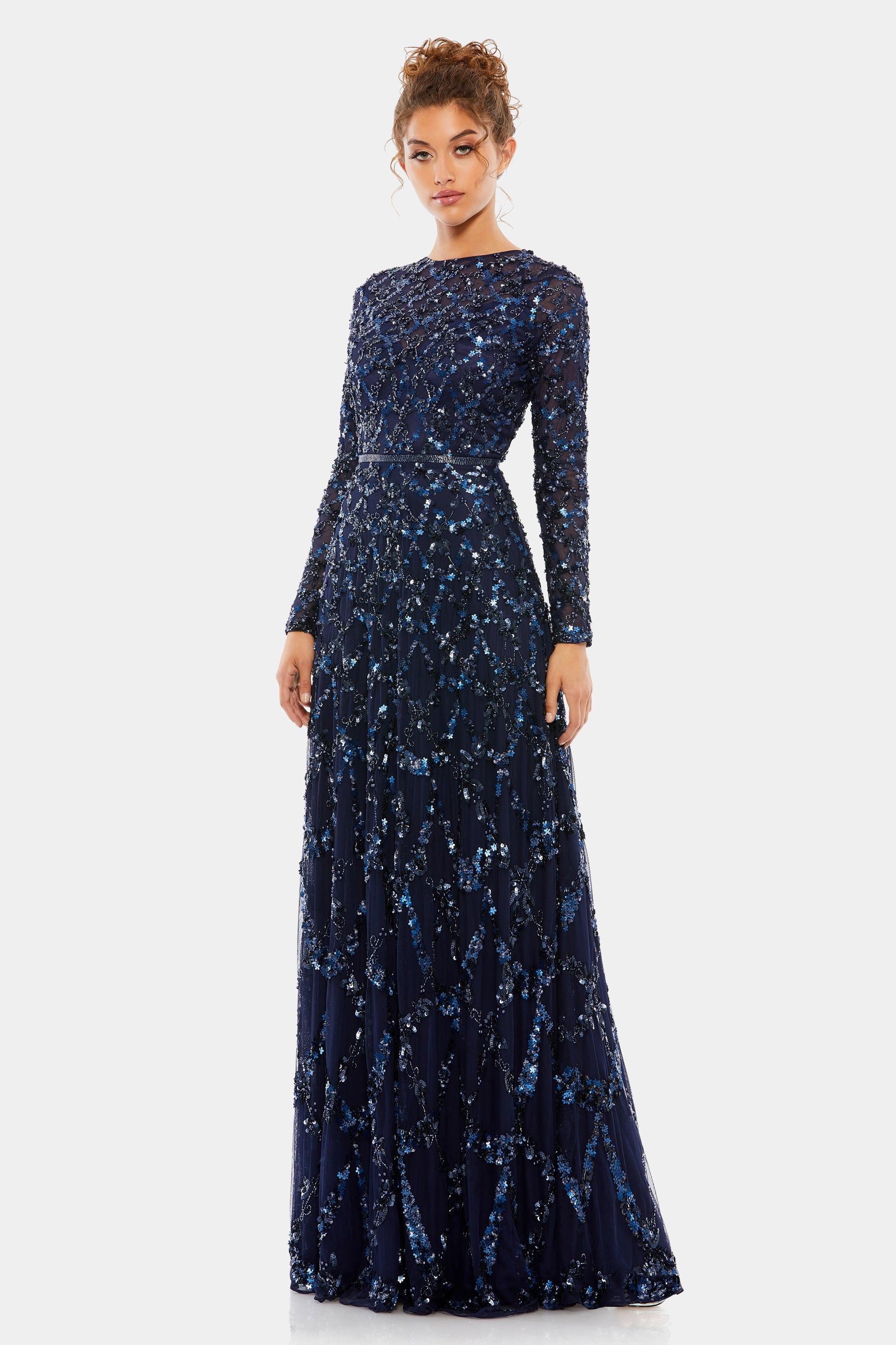 Embellished Illusion High Neck Long Sleeve A Line sold by Lord & Taylor