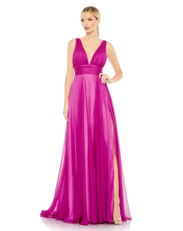 Draped Sleeveless V Neck Flowy Gown sold by Lord & Taylor