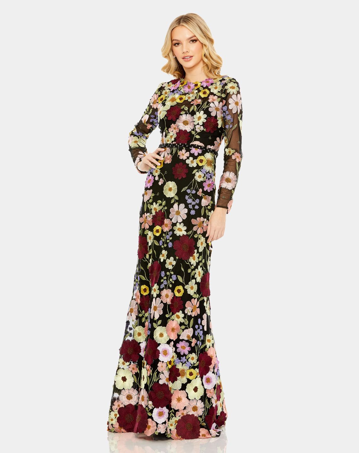 Embroidered Applique High Neck Trumpet Gown sold by Lord & Taylor