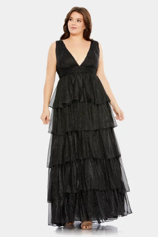 Ruffle Tiered Sleeveless V Neck Gown sold by Lord & Taylor