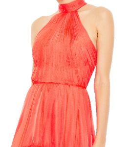 Ruffle Tiered High Low Pleated Halter Neck Gown sold by Lord & Taylor
