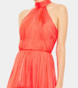 Ruffle Tiered High Low Pleated Halter Neck Gown sold by Lord & Taylor