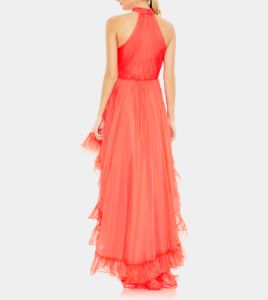 Ruffle Tiered High Low Pleated Halter Neck Gown sold by Lord & Taylor
