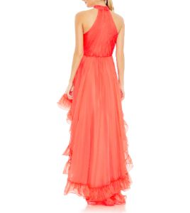 Ruffle Tiered High Low Pleated Halter Neck Gown sold by Lord & Taylor