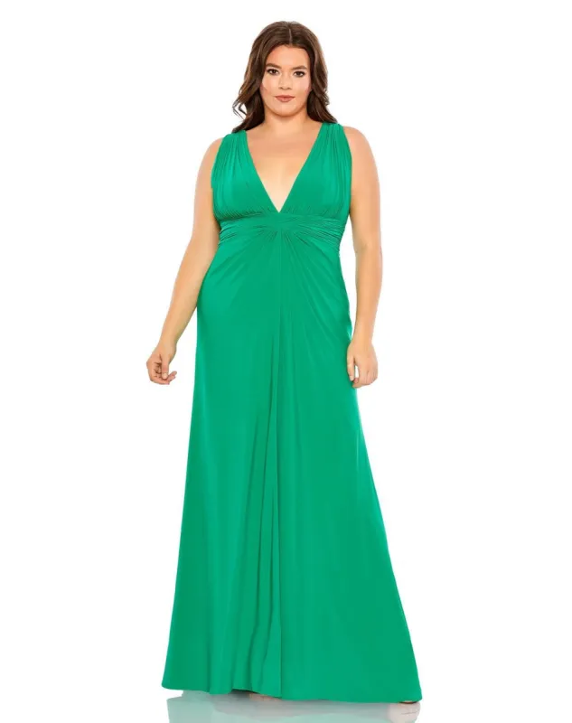 Draped V Neck Sleeveless A Line Gown sold by Lord & Taylor