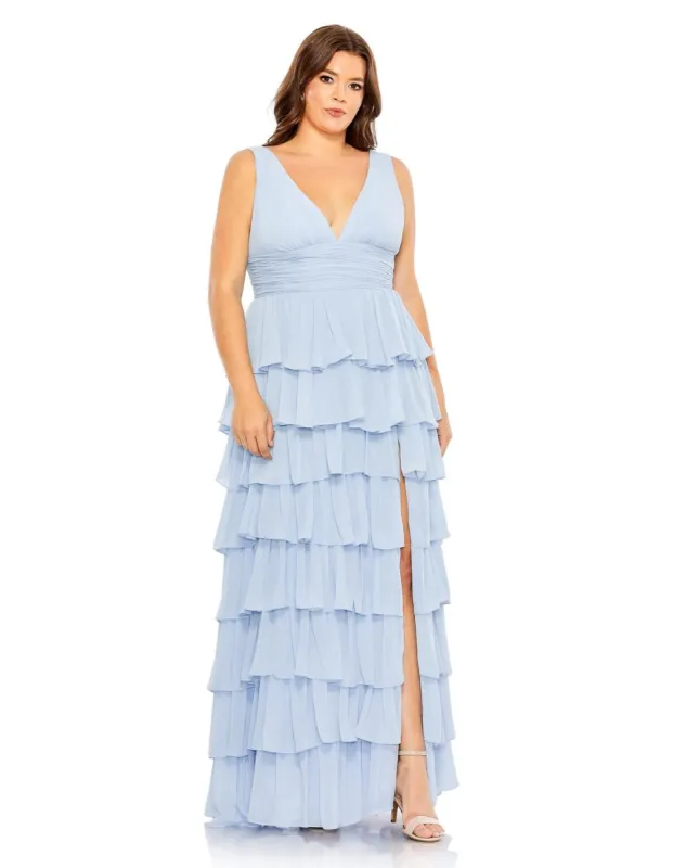 Ruffle Tiered Sleeveless V Neck Gown sold by Lord & Taylor