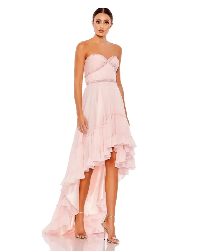 Beaded Strapped Ruffle High Low Gown sold by Lord & Taylor