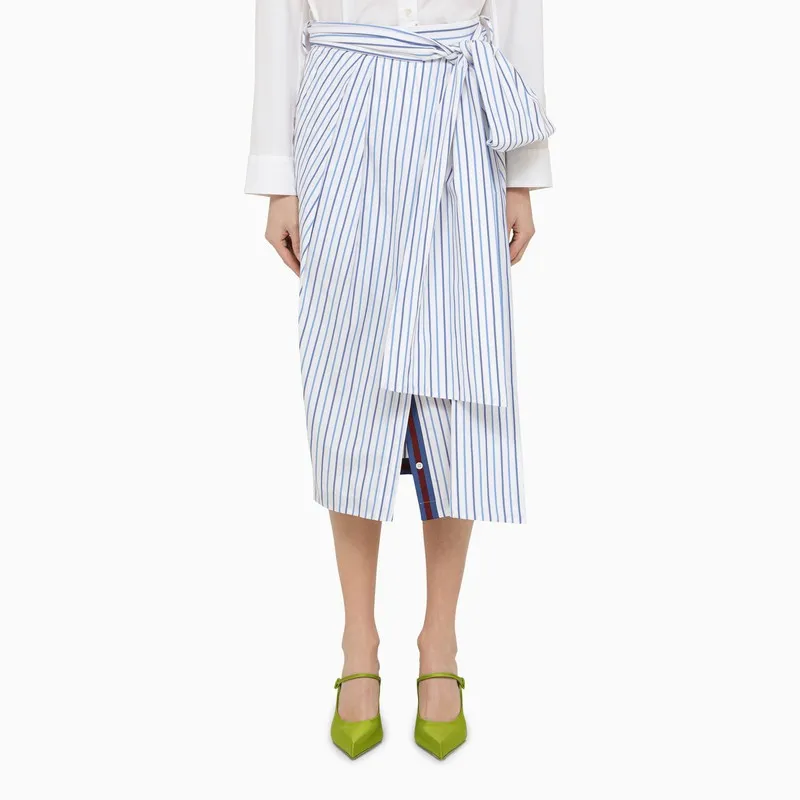 Dries Van Noten White striped blue cotton midi skirt sold by Lord & Taylor