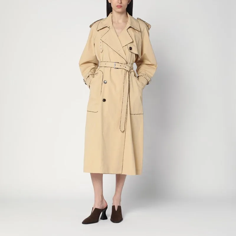 Dries Van Noten Double-breasted beige trench coat in cotton sold by Lord & Taylor