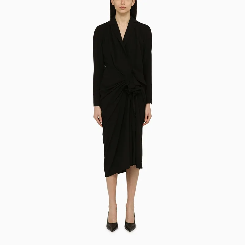 Dries Van Noten Black wool-blend dress with drape sold by Lord & Taylor