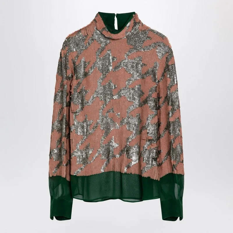 Dries Van Noten Green/pink/silver blouse with sequins sold by Lord & Taylor
