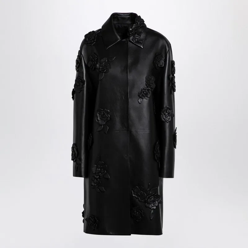 Valentino Black leather coat with embroidery sold by Lord & Taylor