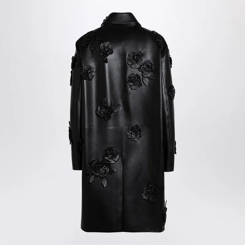 Valentino Black leather coat with embroidery sold by Lord & Taylor product image thumbnail 2