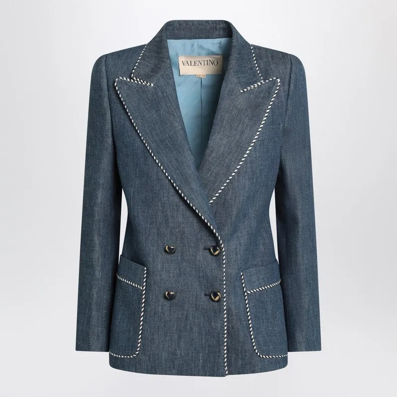 Valentino Double-breasted blue jacket in chambray denim sold by Lord & Taylor
