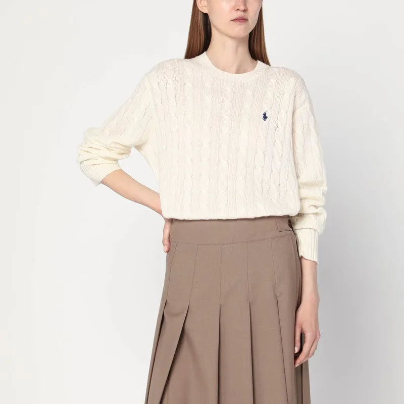 Polo Ralph Lauren Cream-colored cable-knit sweater in wool and cashmere sold by Lord & Taylor