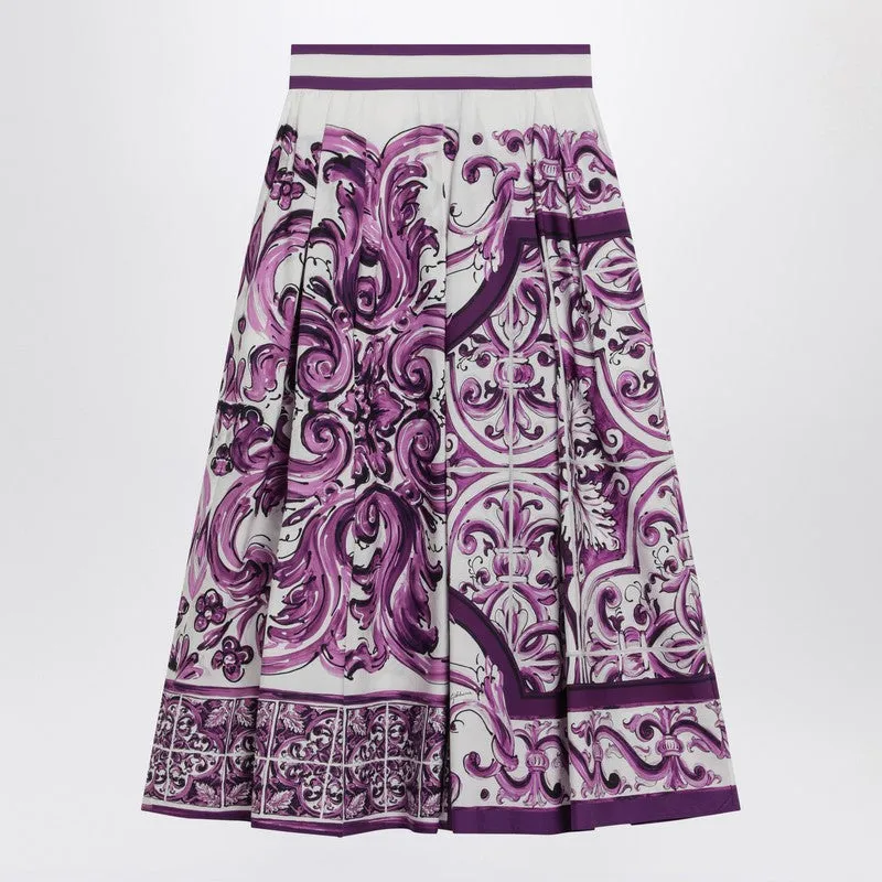 Dolce & Gabbana Dolce&Gabbana Purple Maiolica print skirt in poplin sold by Lord & Taylor