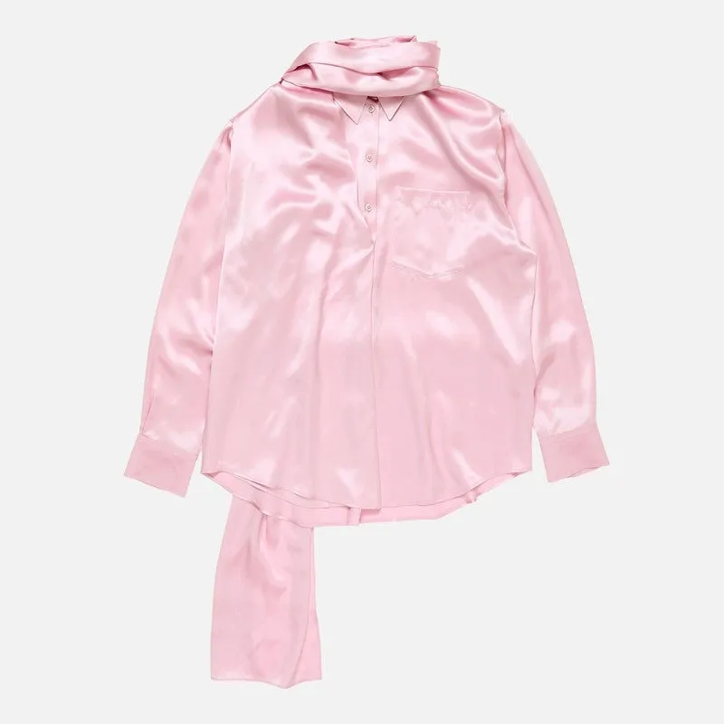 Acne Studios Pink satin shirt with foulard sold by Lord & Taylor