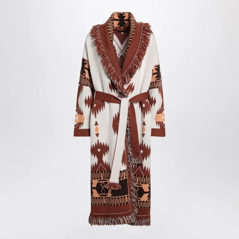 Alanui Long cardigan Icon Jacquard white/brown sold by Lord & Taylor