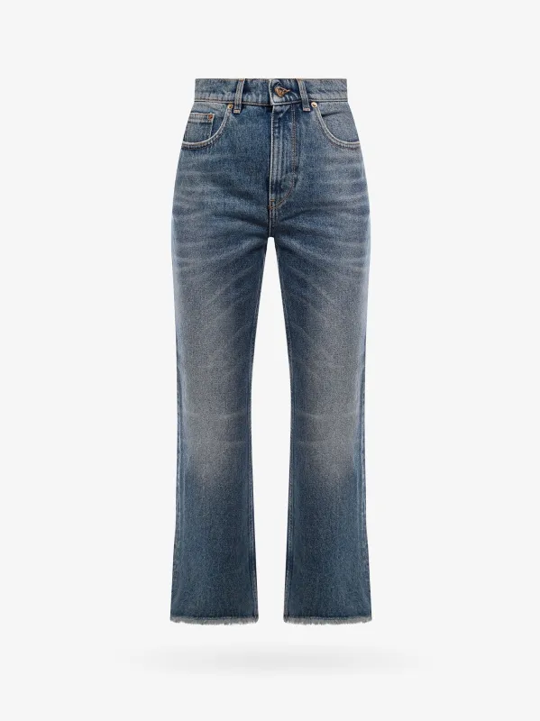 Derin new cropped flare jeans with back logoed patch sold by Lord & Taylor