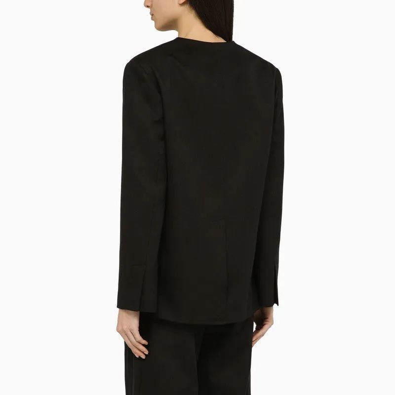 Loulou Studio Black double-breasted jacket in cotton and linen sold by Lord & Taylor product image thumbnail 2