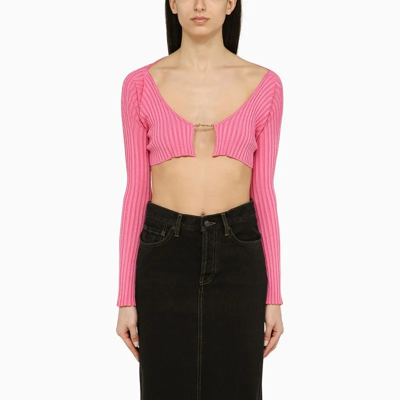 JACQUEMUS La Maille Pralu pink cropped cardigan sold by Lord & Taylor